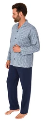 Normann Pyjama Herren Langarm Schlafanzug zum Durchknöpfen Blau/Grau/Dunkelblau/Hellblau