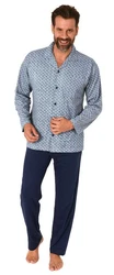 Normann Pyjama Herren Langarm Schlafanzug zum Durchknöpfen Blau/Grau/Dunkelblau/Hellblau
