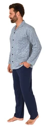 Normann Pyjama Herren Langarm Schlafanzug zum Durchknöpfen Blau/Grau/Dunkelblau/Hellblau