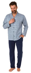 Normann Pyjama Herren Langarm Schlafanzug zum Durchknöpfen Blau/Grau/Dunkelblau/Hellblau
