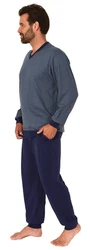 Normann Pyjama Langarm Schlafanzug Dunkelblau/Grau/Blau