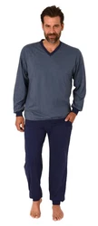 Normann Pyjama Langarm Schlafanzug Dunkelblau/Grau/Blau