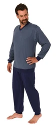 Normann Pyjama Langarm Schlafanzug Dunkelblau/Grau/Blau