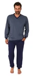 Normann Pyjama Langarm Schlafanzug Dunkelblau/Grau/Blau