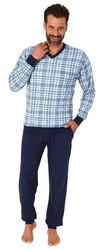 Normann Pyjama Herren Langarm Schlafanzug mit Bündchen Grau/Dunkelblau/Blau/Hellblau/Rot
