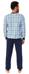 Normann Pyjama Herren Langarm Schlafanzug mit Bündchen Grau/Dunkelblau/Blau/Hellblau/Rot