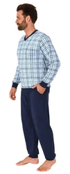 Normann Pyjama Herren Langarm Schlafanzug mit Bündchen Grau/Dunkelblau/Blau/Hellblau/Rot