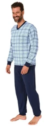 Normann Pyjama Herren Langarm Schlafanzug mit Bündchen Grau/Dunkelblau/Blau/Hellblau/Rot