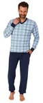 Normann Pyjama Herren Langarm Schlafanzug mit Bündchen Grau/Dunkelblau/Blau/Hellblau/Rot