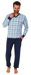 Normann Pyjama Herren Langarm Schlafanzug mit Bündchen Grau/Dunkelblau/Blau/Hellblau/Rot