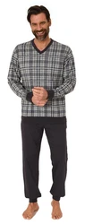 Normann Pyjama Herren Langarm Schlafanzug mit Bündchen Grau/Dunkelgrau