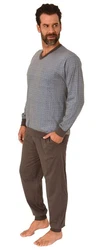 Normann Pyjama Herren langarm Schlafanzug mit Bündchen Grau/Khaki/Beige/Hellgrau/Braun