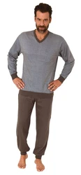 Normann Pyjama Herren langarm Schlafanzug mit Bündchen Grau/Khaki/Beige/Hellgrau/Braun