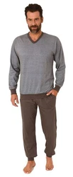 Normann Pyjama Herren langarm Schlafanzug mit Bündchen Grau/Khaki/Beige/Hellgrau/Braun