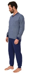 Normann Pyjama Herren langarm Schlafanzug mit Bündchen Blau/Dunkelblau/Grau