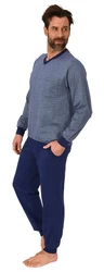 Normann Pyjama Herren langarm Schlafanzug mit Bündchen Blau/Dunkelblau/Grau