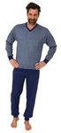 Normann Pyjama Herren langarm Schlafanzug mit Bündchen Blau/Dunkelblau/Grau