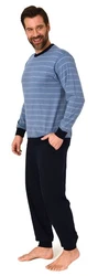 Normann Pyjama Herren Schlafanzug mit Bündchen Blau/Grau/Hellblau