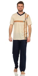 EloModa Pyjama Herren Sommer (2 tlg) Beige/Dunkelblau/Grau/Khaki