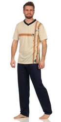 EloModa Pyjama Herren Sommer (2 tlg) Beige/Dunkelblau/Grau/Khaki