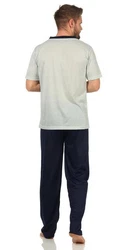 EloModa Pyjama Herren Sommer (2 tlg) Grün/Grau/Khaki