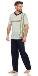 EloModa Pyjama Herren Sommer (2 tlg) Grün/Grau/Khaki
