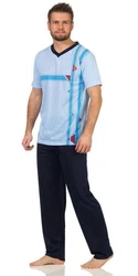 EloModa Pyjama Herren Sommer (2 tlg) Hellblau/Grau/Blau/Pastell