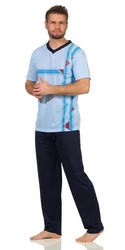 EloModa Pyjama Herren Sommer (2 tlg) Hellblau/Grau/Blau/Pastell