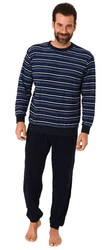 Normann Pyjama Langer Herren Schlafanzug mit Bündchen Dunkelblau/Blau/Rot/Grau