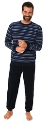 Normann Pyjama Langer Herren Schlafanzug mit Bündchen Dunkelblau/Blau/Rot/Grau