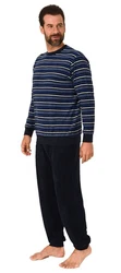 Normann Pyjama Langer Herren Schlafanzug mit Bündchen Dunkelblau/Blau/Rot/Grau