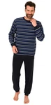 Normann Pyjama Langer Herren Schlafanzug mit Bündchen Dunkelblau/Blau/Rot/Grau