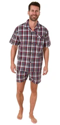 Normann Pyjama Herren Schlafanzug Shorty Rot/Dunkelrot/Lila