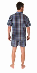 Normann Pyjama Herren Schlafanzug Shorty Blau/Dunkelblau/Hellblau