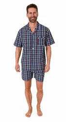 Normann Pyjama Herren Schlafanzug Shorty Blau/Dunkelblau/Hellblau