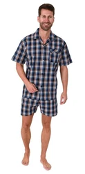 Normann Pyjama Herren Schlafanzug Shorty Rot/Hellblau/Blau/Dunkelblau