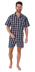 Normann Pyjama Herren Schlafanzug Shorty Rot/Hellblau/Blau/Dunkelblau