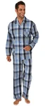 Normann Pyjama durchknöpfbarer Herren Pyjama Hellblau/Grau/Blau