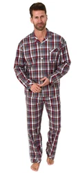 Normann Pyjama durchknöpfbarer Herren Pyjama Dunkelrot/Rot