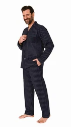 Normann Pyjama Herren Schlafanzug lang Dunkelblau/Hellblau