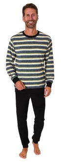 Normann Pyjama Herren Schlafanzug Dunkelblau/Creme/Grau