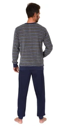 Normann Pyjama Herren Schlafanzug Grau/Dunkelblau