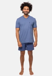 Ammann Pyjama Extra Light Cotton Set Blau/Grau/Dunkelblau