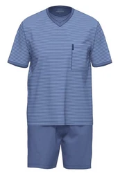 Ammann Pyjama Extra Light Cotton Set Blau/Grau/Dunkelblau