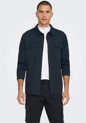 ONLY & SONS Langarmhemd New Kodyl ONSNEWKODYL OVERSHIRT SWEAT NOOS Dunkelblau/Hellblau/Grau