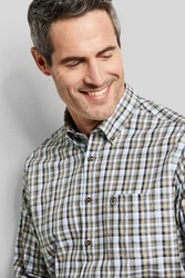 bugatti Langarmhemd Modern Fit Button-Down-Kragen Khaki/Braun