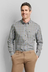 bugatti Langarmhemd Modern Fit Button-Down-Kragen Khaki/Braun