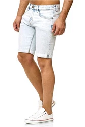 Indicode Shorts Kaden Jeans Hellblau/Creme/Weiß