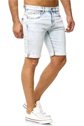 Indicode Shorts Kaden Jeans Hellblau/Creme/Weiß