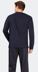 Hajo Schlafanzug Herren Pyjama mit V-Ausschnitt Dunkelblau/Lila